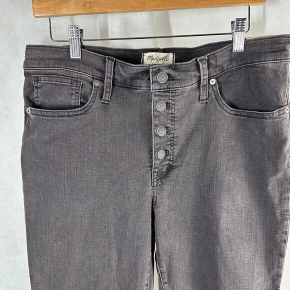 Madewell 9" Mid Rise SKINNY Exposed Button Fly Jeans Raw Hem Size 32 Stretch - Picture 3 of 15